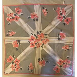 Vintage VERA Neumann Scarf ~ Signed ~ Gray & Pink ~ Flowers ~ Made in Japan